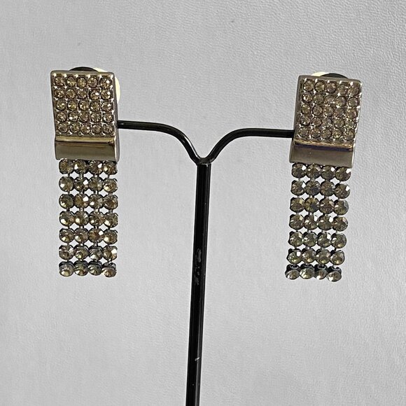 Swarovski Vintage Smoky Crystal Drop Clip On Earrings - Picture 1 of 11